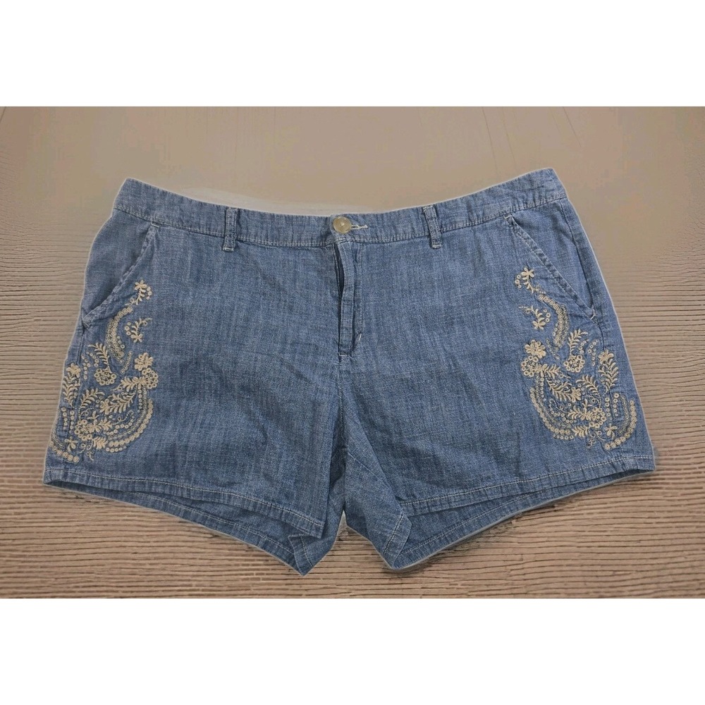 Liz Claiborne Women's Embroidered Denim Shorts - Size 16 - Blue 100% Cotton